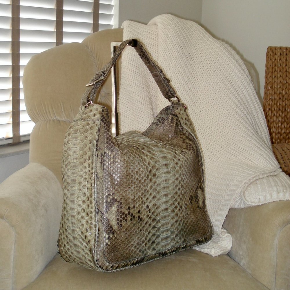 Vtg Auth Eileen Kramer Genuine Python Slouchy Hob… - image 2